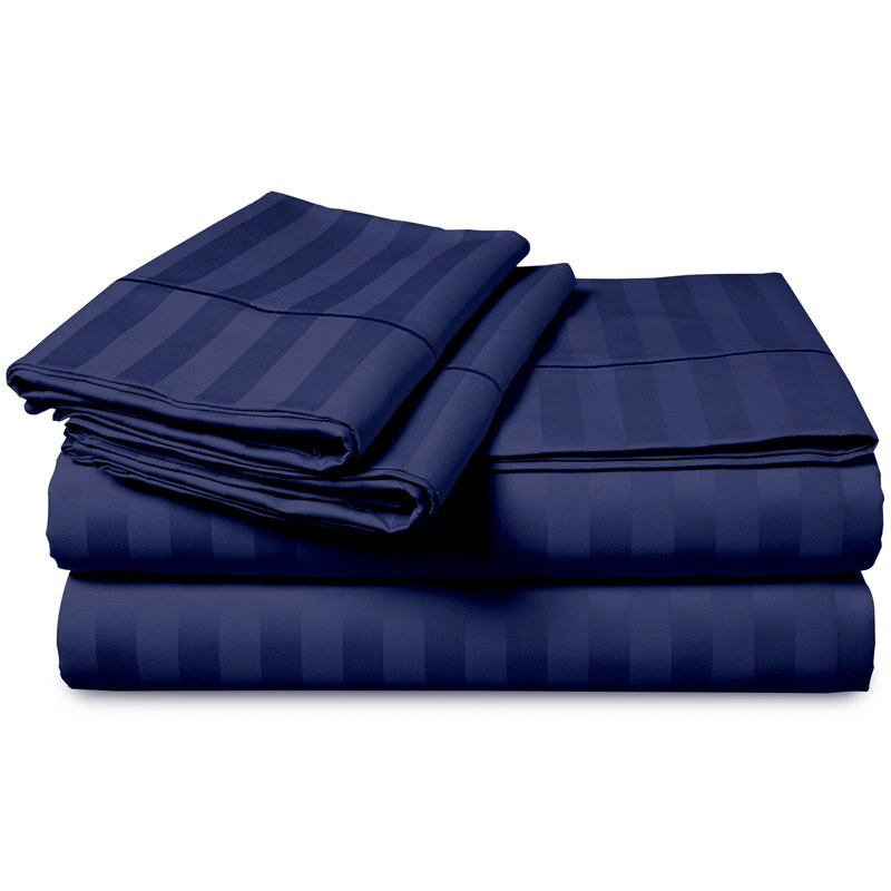 Microfibre 250 Thread Count Reversible Stripe Duvet Cover set for rooms, Double - 2 Standard Pillowcases, Navy