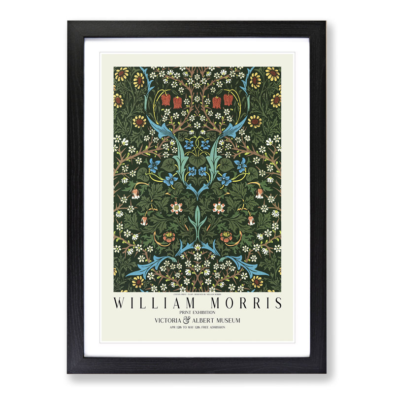 Tulip with Border by William Morris - Picture Frame Graphic Art, 36cm H x 27cm W x 2cm D, Black