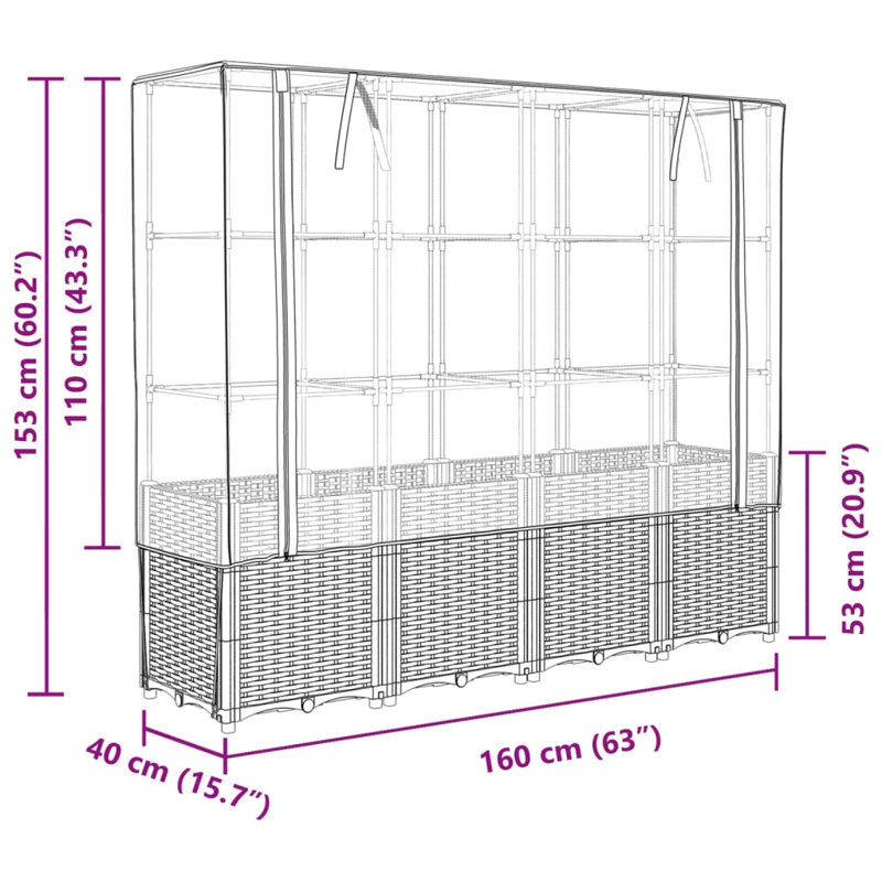 Raised Bed Polypropylene 63.0 In X 15.7 In, Black