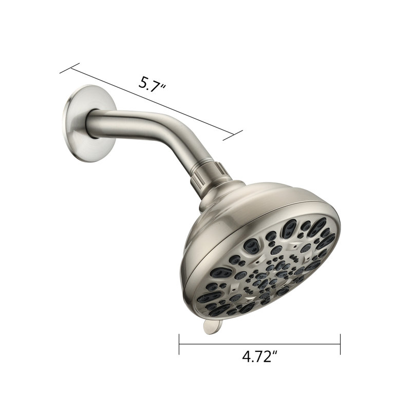 Pomme de douche à 6 réglages de 4,72 po en nickel brossé - haut, colmatage, débit de 1,8 gal / min, installation sans effort 6 réglages, / gal / min, installation par l'utilisateur