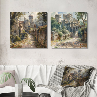 Forteresse médiévale beige et beige - forteresse I - art mural - forteresse industrielle 2 pièces