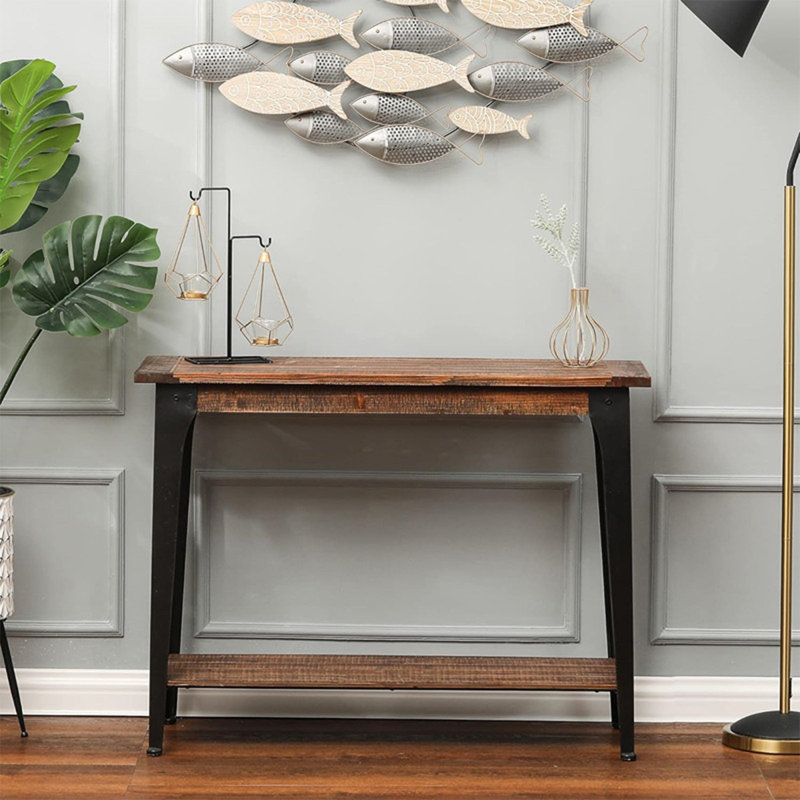 Console rectangulaire en bois massif noyer, 31.5"H×35.43"L×11.81"W