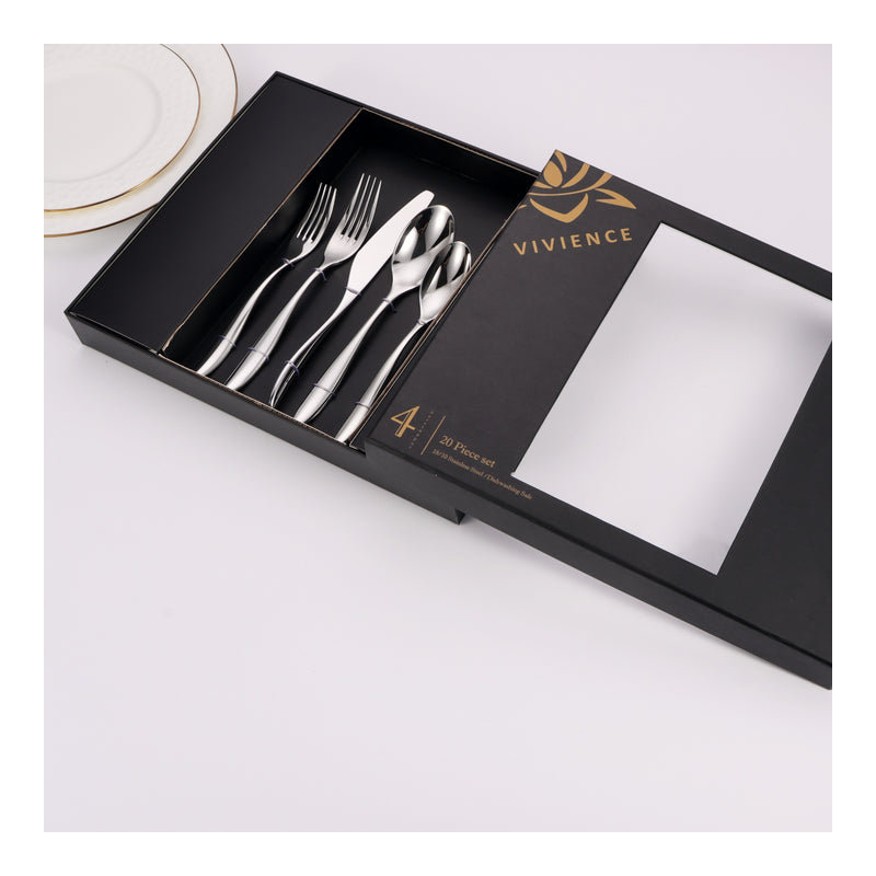 20 Pc Flatware Set Silver with Wavy Handle
