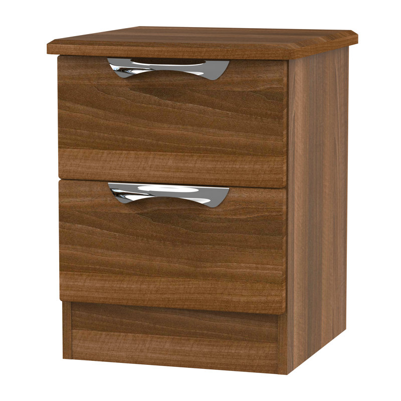 Fully Assembled Ratley 2 Drawer Bedside Table, Noche Walnut