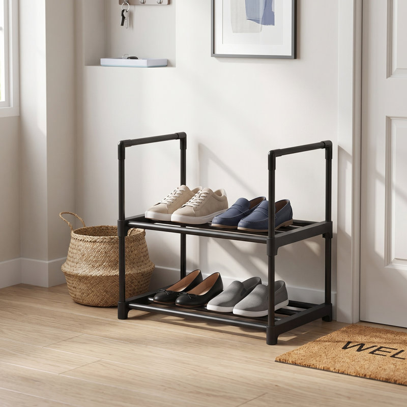 Shoe Rack, 2-Tier Shoe Storage Organizer, Metal Shoe Shelf, Holds 2-4 Pairs, Stackable For Closet, Entryway, Bedroom, 11.8 X 16.7 X 14.8 Inches