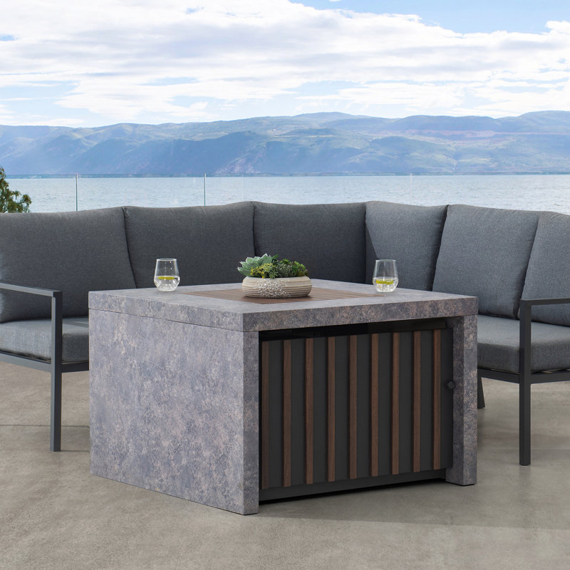Sunjoy 38" Square Stone and Steel Propane Fire Pit Table