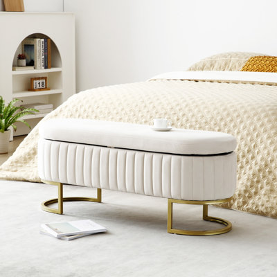 Storage Bench Bedroom Bench, Velvet Oval Upholstered End Of Bed Bench With Golden Metal Legs,50""Modern Storage Ottoman Bench For Bedroom, Living Room, -  Everly Quinn, 9999526E4CD24CD19641C7AB51266310