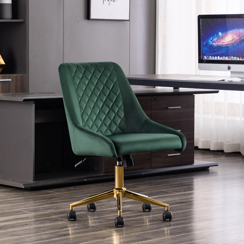 Blue Elephant Velvet Task Chair, Dark Green, Gold