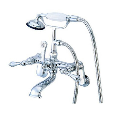 Robinet de baignoire à fixation murale à trois poignées avec douche à main à pattes Hot Springs, Chrome