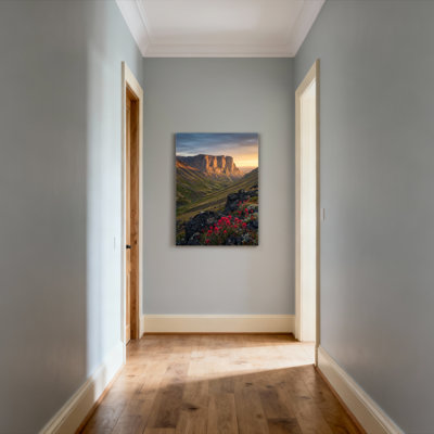 Mountain Landscape With Red Flowers Canvas Wrapped Wall Art Oil Painting Print Set Of 1