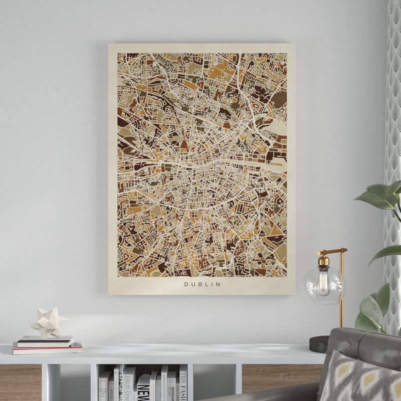 « dublin ireland city map vii », reproduction d’impression sur toile, H 19 po x l 14 po x P 2 po