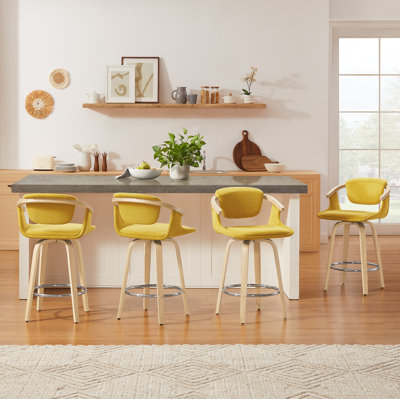 Tonnya 25.78" Swivel Sponge Upholstered Counter Stool with Wood Frame