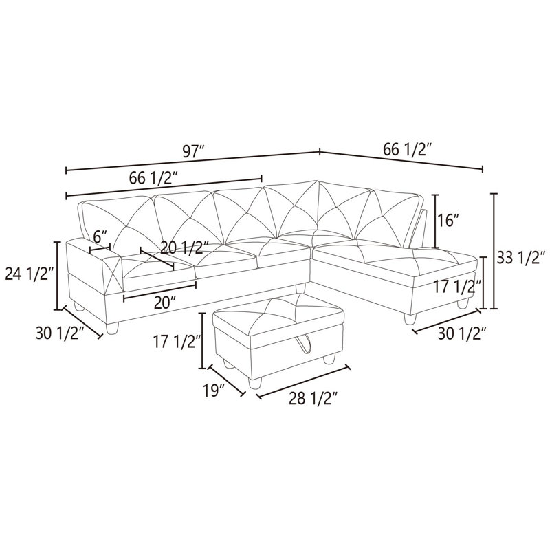 Evelyngrace Upholstered L-Shaped Sectional, Davy Gray Microfiber, Right Hand Facing
