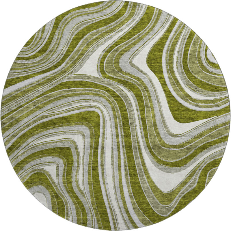 Premium Machine Washable Prisco Olive Rug, Round 8'