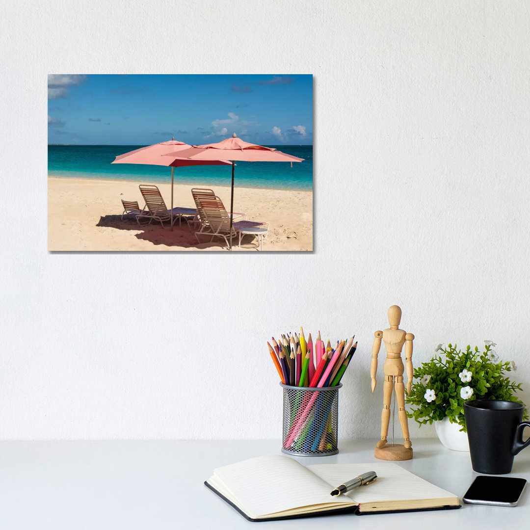 Beach Umbrellas On Grace Bay Beach I, Providenciales, Turks And Caicos Islands, Caribbean by Michael DeFreitas - Wrapped Canvas Print