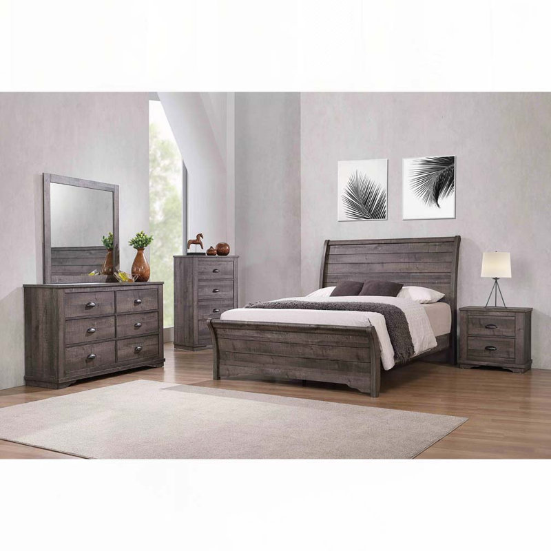Rustic Wood Platform Bed, Gray