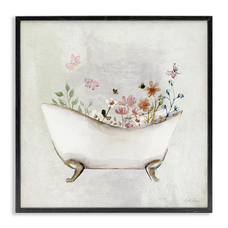 Art de giclée de bain à motif floral papillon par Stella Chang, H 12 po x l 12 po, Giclée encadrée noir minuit