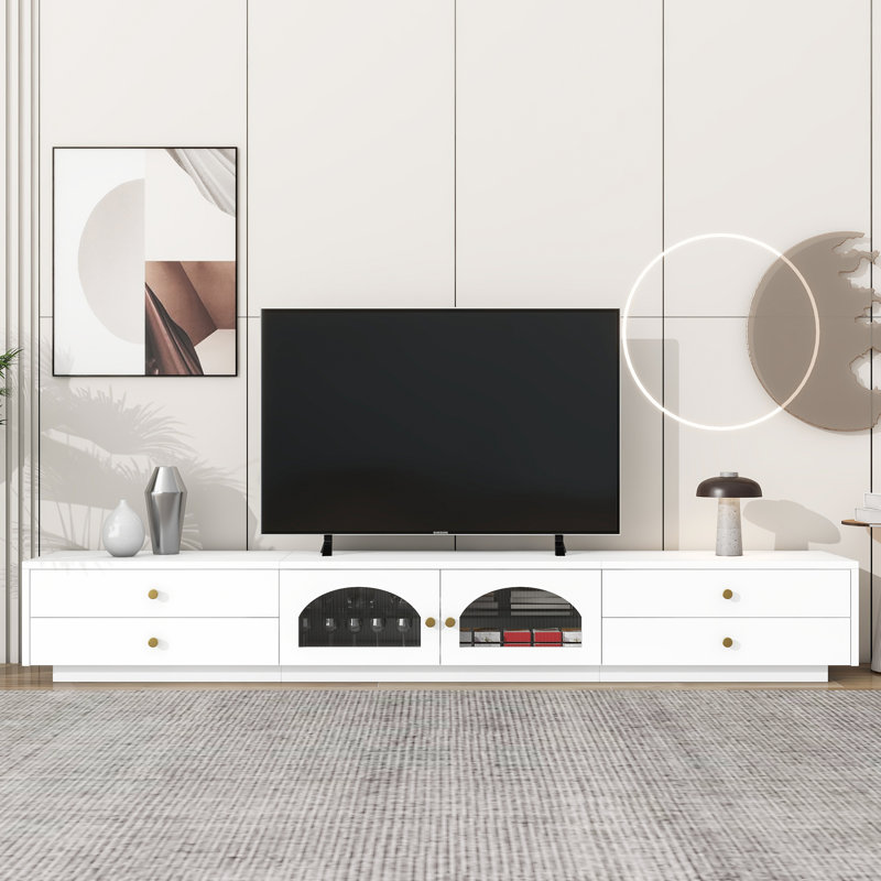 Meuble télé élégant avec portes en verre cannelé Roomfitter, Blanc