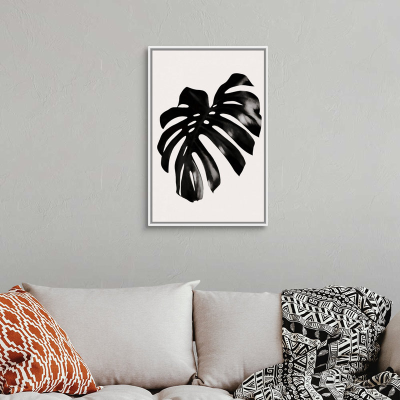 «Black Leaf», art mural sur toile, Toile avec cadre blanc, H 32 po x l 22 po