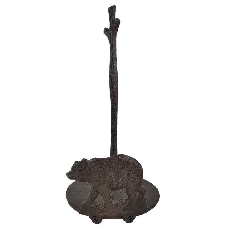 Millwood Pines Cast Iron Brown Rustic Forest Woodland Bear Lodge  Freestanding Weighted Base Paper Towel Holder