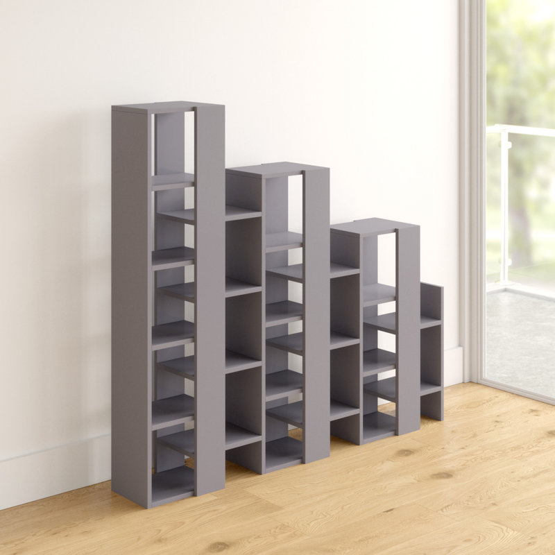 Modern Staircase Design Divider Bookcase with 21 Open Shelves, Light Mocca