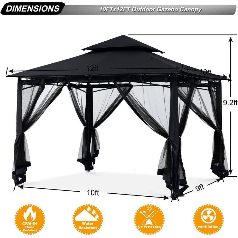 Steel Patio The Soft Roof Gazebos, Black, 12 Ft. W x 10 Ft.