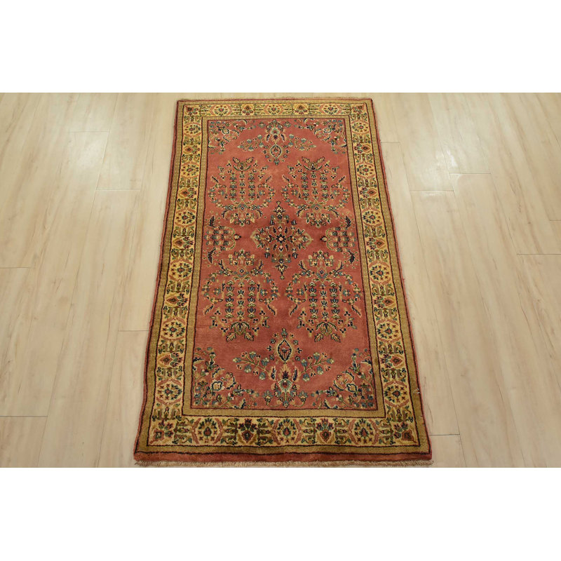 Tapis oriental traditionnel en laine rose noué à la main 3 pi x 5 pi Fine