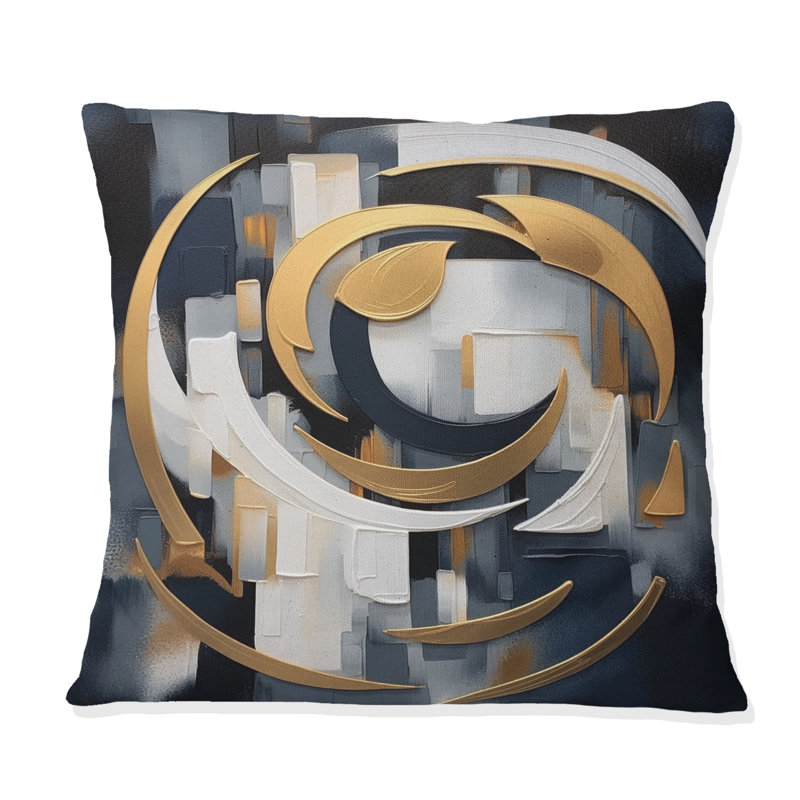 Coussin décoratif à formes abstraites dorées et or blanc