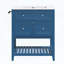 Meuble-lavabo sur pied avec lavabo en céramique, tiroir basculant, deux tiroirs, tablette à claire-voie et porte-serviettes réversible, bleu marine-1384202881