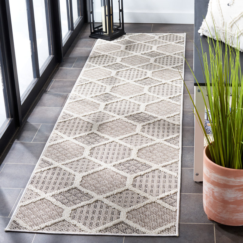 Tapis gris / ivoire Global 414, Tapis de couloir 2 pi 2 po x 8 pi