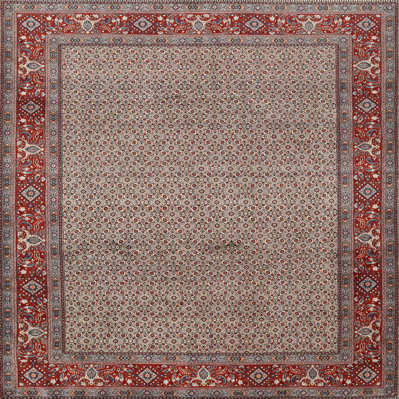Tapis traditionnel beige / gris / rouge Inia, Carré 6 pi