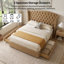 Grand lit plateforme tapissier Clay Taupe avec 2 tiroirs de rangement latéraux et tête de lit à oreilles capitonnée-348351641-423072670