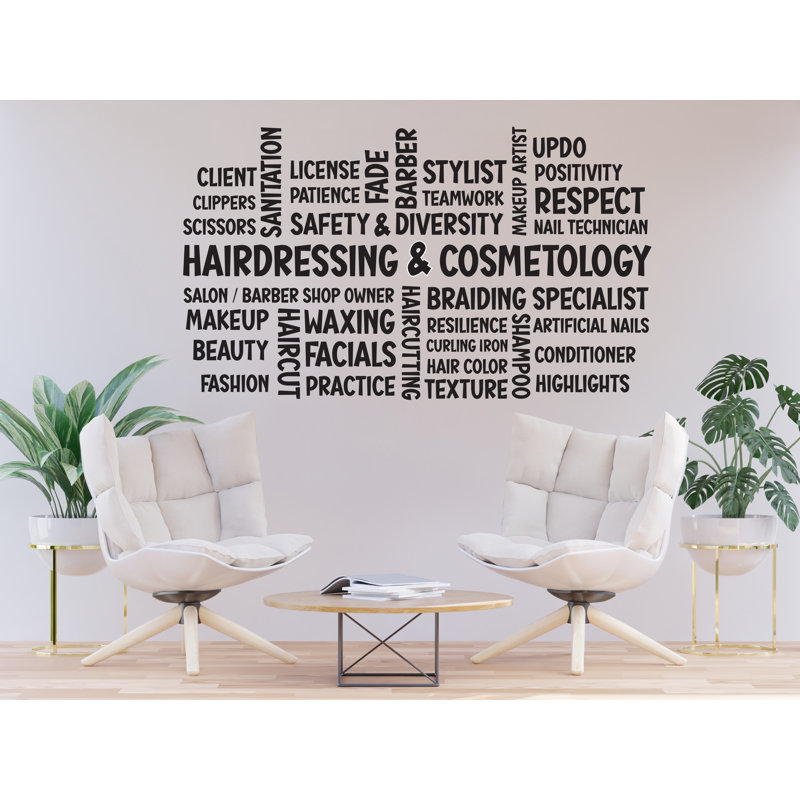 Adhésif décoratif pour salon de coiffure Coiffure nuage de mots, H 24 po x l 14 po, Mauve