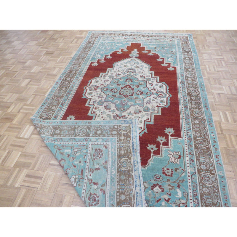 Tapis de zone en laine 4 pi 3 po x 11 pi 4 po one-of-kind à la main noué la oushak Broadhurst