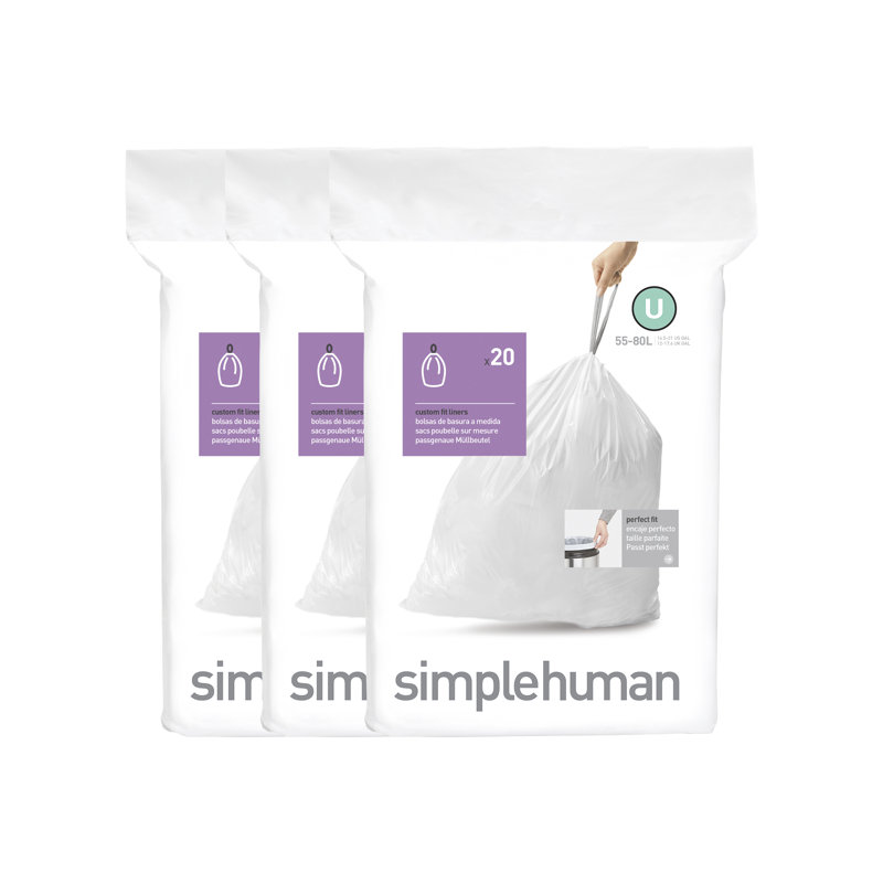 Simplehuman White 55L Custom Fit Drawstring Trash Bags, 60 Count