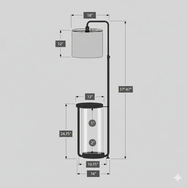 Lighting, H 67 po, lampe sur pied, port USB inclus, métal noir, abat-jour ivoire / crème, contemporain