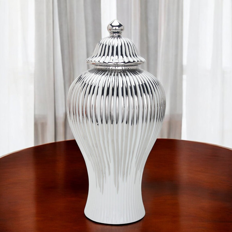 Urne décorative Gaida, Blanc / Doré, Petit