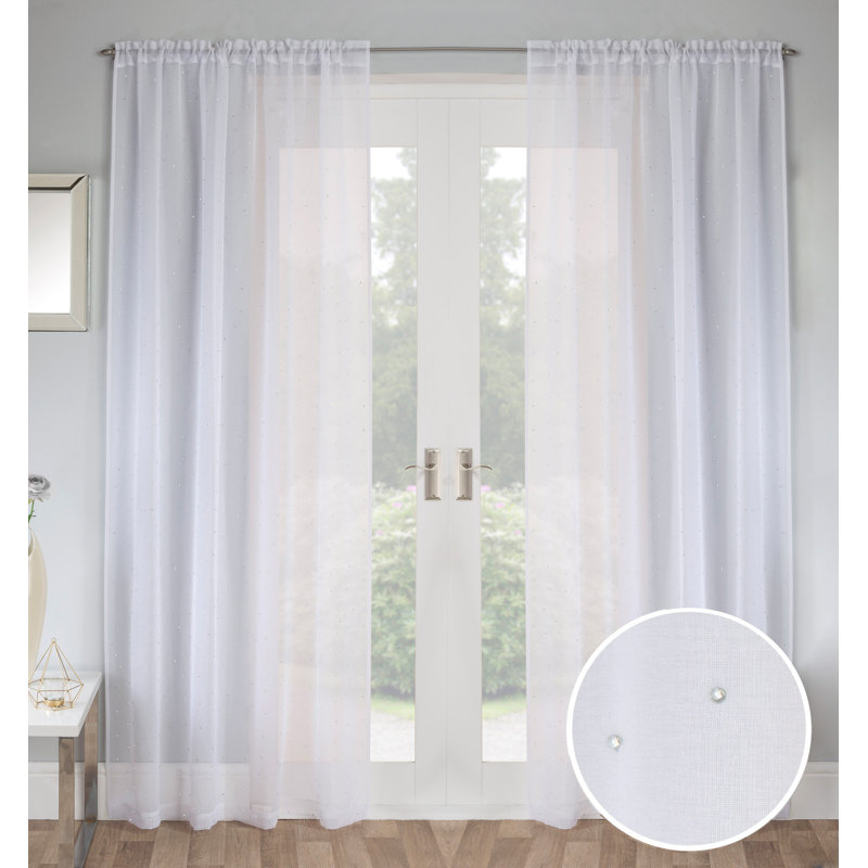Adrijus Sheer Curtain Pair, 138cm Width x 183cm Drop, White