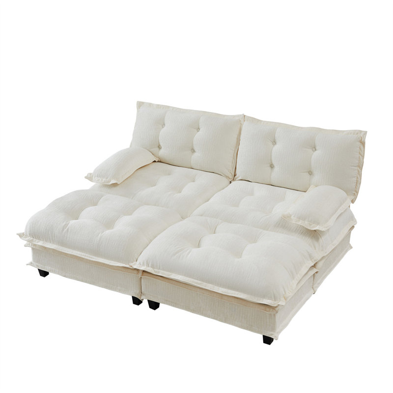 2-Seater U-Shaped Sectional, Beige Chenille