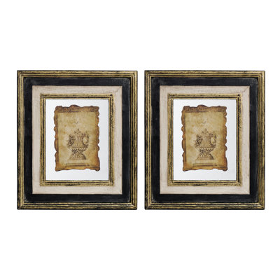 13X15" Antiqued Sculpture Print In Frame. Revamp Your Decor With Vintage Glamour. Antique Black And Gold Framed Sketch On Parchment. For Living Room, Entryway, Office. Multicolor Wood Print, 13X15".
