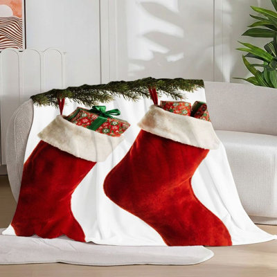 1Pc Christmas Stocking With Gift Boxes Flannel Blanket, Soft And Cozy For Holiday Decor, Seasonal Home Decoration, Festive Gift Wraps, 55*70