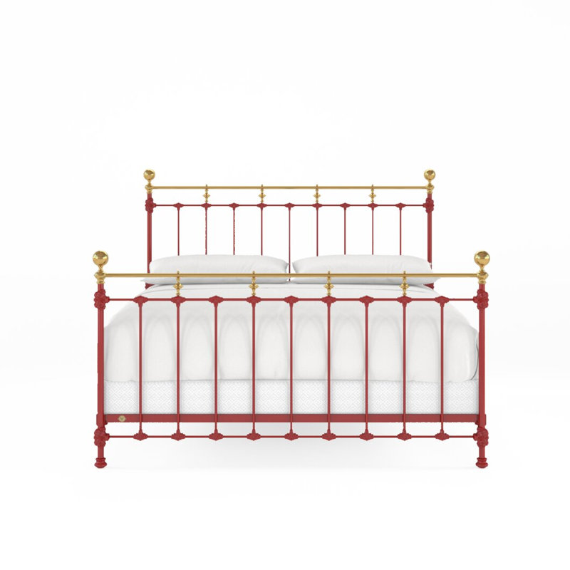 Lit en fer et laiton Excelsior, Très grand californien, Gloss Red/Antique Gold