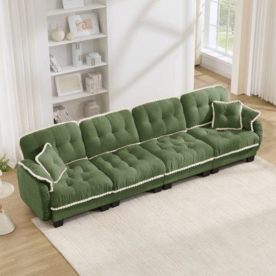 4-Seater Sofa with 4 Pillows, Easy Assembly Deep Seat Couch for Living Room Office, Apartment