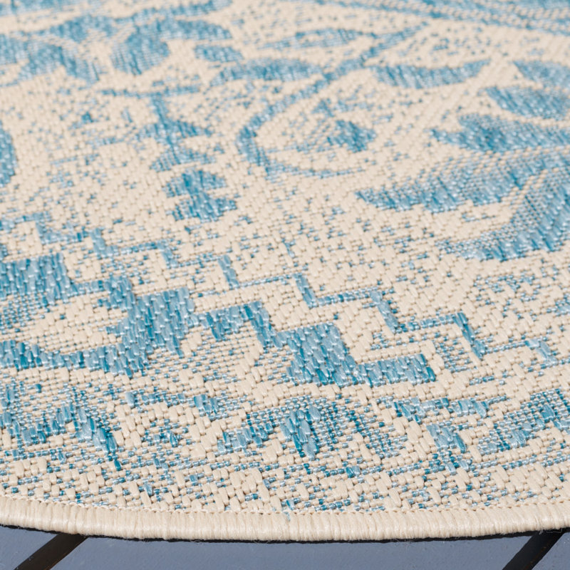 Danya Aqua/Cream Indoor/Outdoor Area Rug, Round 6'7"