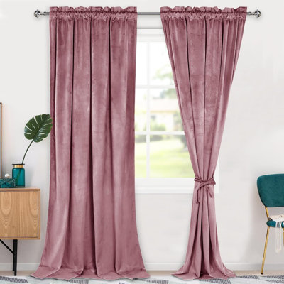 2 Panels Velvet Curtains & Window Coverings for Bedroom and Living Room, Rod Pocket Light Filtering Draperies with Decorative Tiebacks, 80%-88% Light Blocking Thermal Privacy Window Panels for Indoor Home Ornament