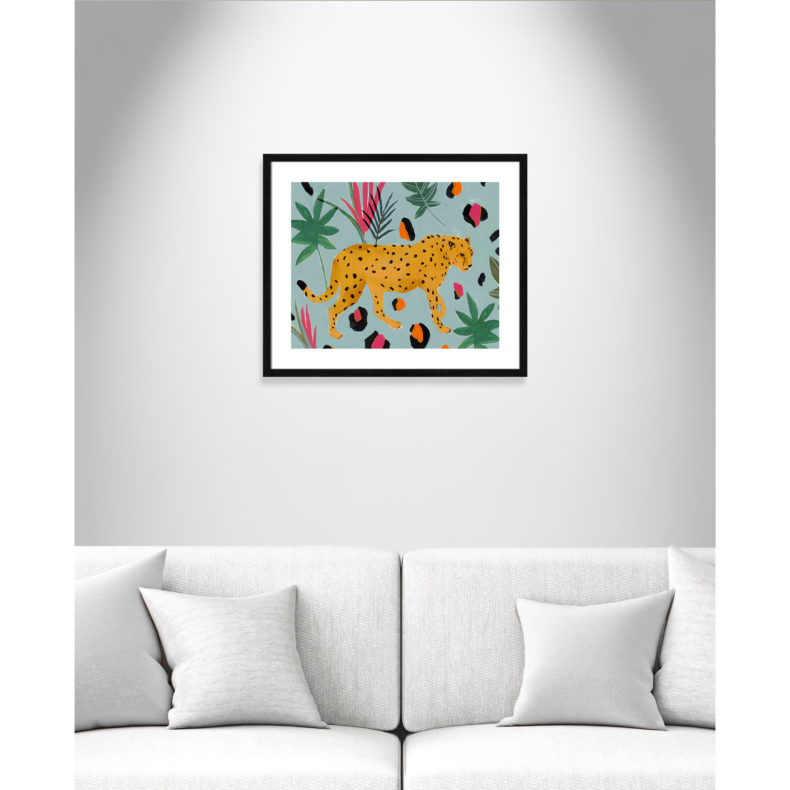 Walking Cheetah II by Isabelle Z - Painting Print, 21.5" H x 25.5" W x 0.75" D, Black Wood Framed Paper