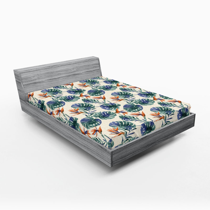 Drap-housse Ambesonne, Drap-housse de taille double, Vert forêt, bleu sarcelle, bleu / floral