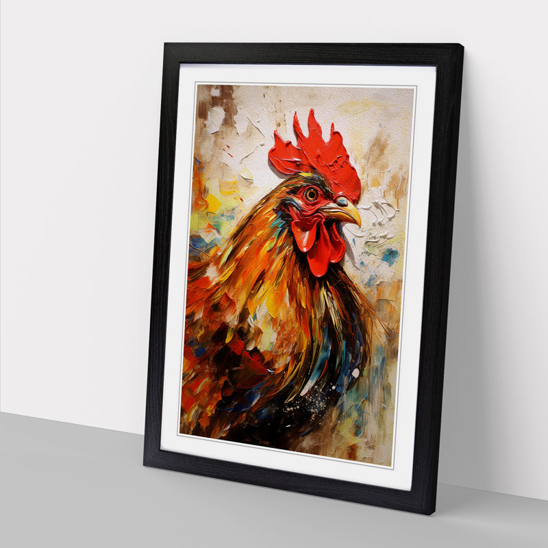 Rooster Contemporary - Single Picture Frame Print on Wood, 64cm H x 46cm W x 2cm D, Black