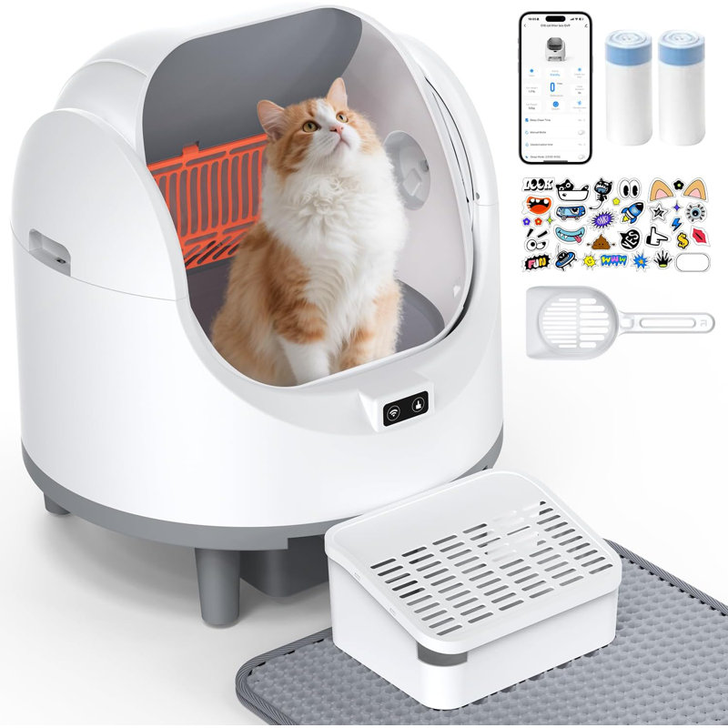 Ensemble de litière à chat autonettoyante automatique avec contrôle APP, contrôle des odeurs, pour chats multiples, électrique à brancher