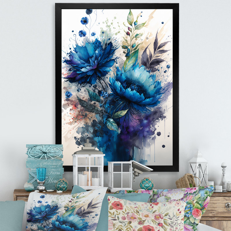 «Vibrant Blue Flower Bouquet I», reproduction sur toile, Impression noire sur toile encadrée, H 20 po x l 12 po x P 1 po